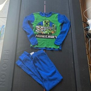 Minecraft Kids Green & Blue Matching Thermal Pajama Set